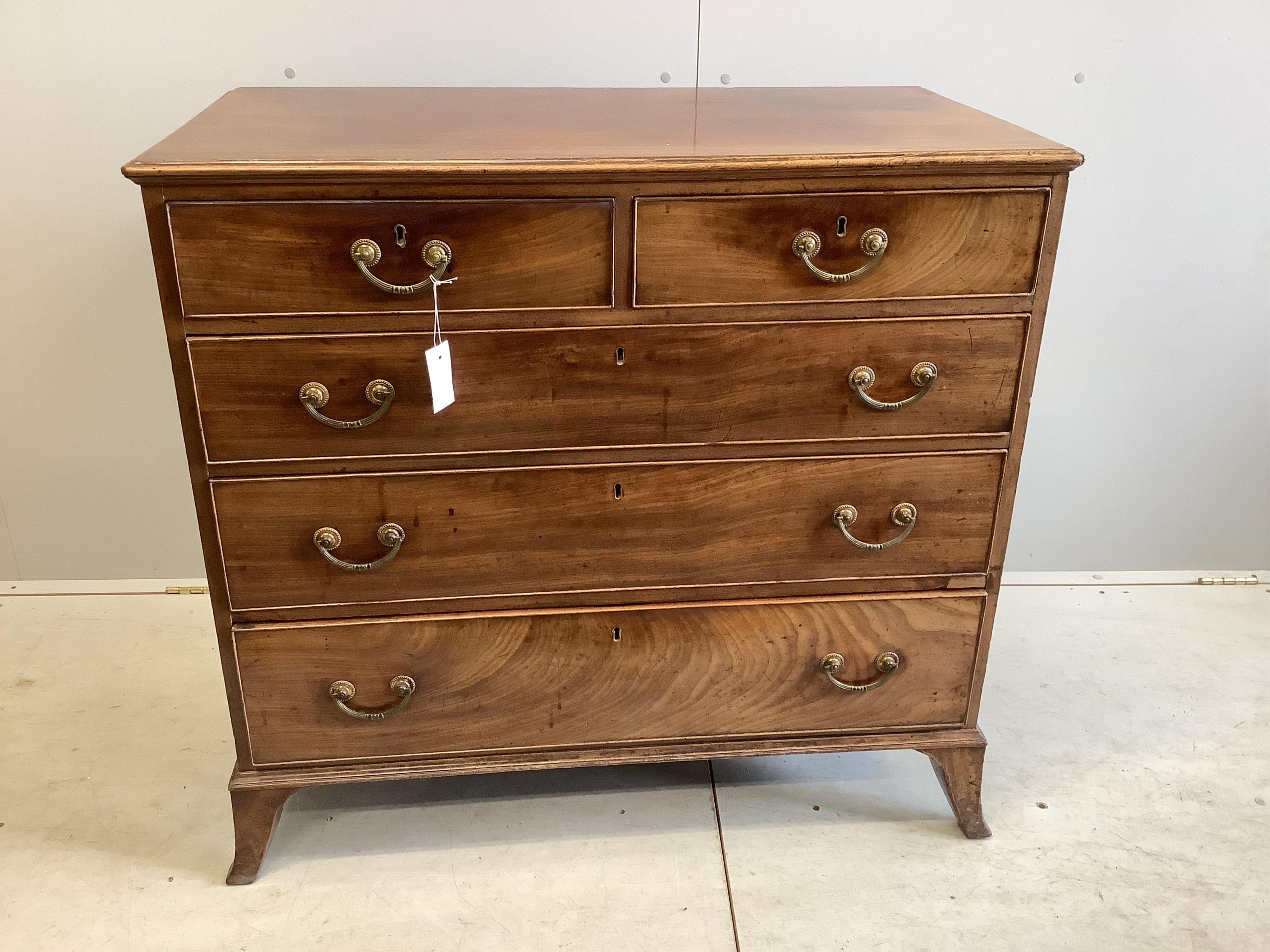 A George III mahogany five drawer chest, width 95cm, depth 51cm, height 90cm. Condition - fair